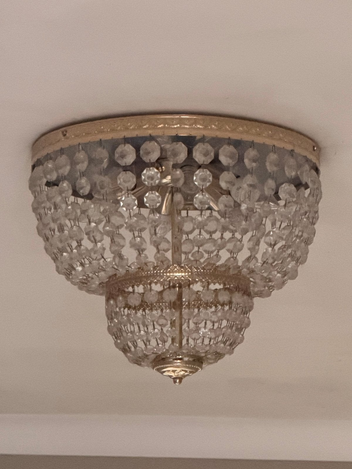 Plafoniere in kroonluchter stijl met kristallen, Ophalen, Zo goed als nieuw, Glas, Overige fittingen