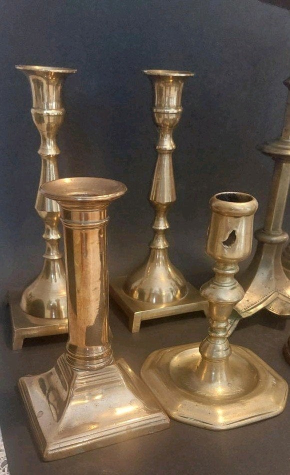 Antieke kandelaars verzameling 18e, 19e 20e eeuw brons koper, Antiek en Kunst, Ophalen of Verzenden, Koper of Brons
