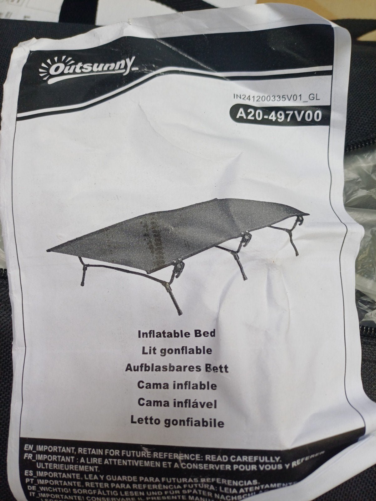 Outsunny opklapbaar veldbed / campingbed - Zwart, Caravans en Kamperen, Luchtbedden, Ophalen of Verzenden, Zo goed als nieuw, 1-persoons