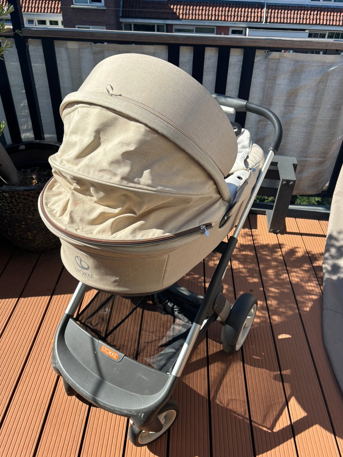 Stokke kinderwagen met vier opzetstukken, Gebruikt, Verstelbare duwstang, Ophalen, Kinderwagen