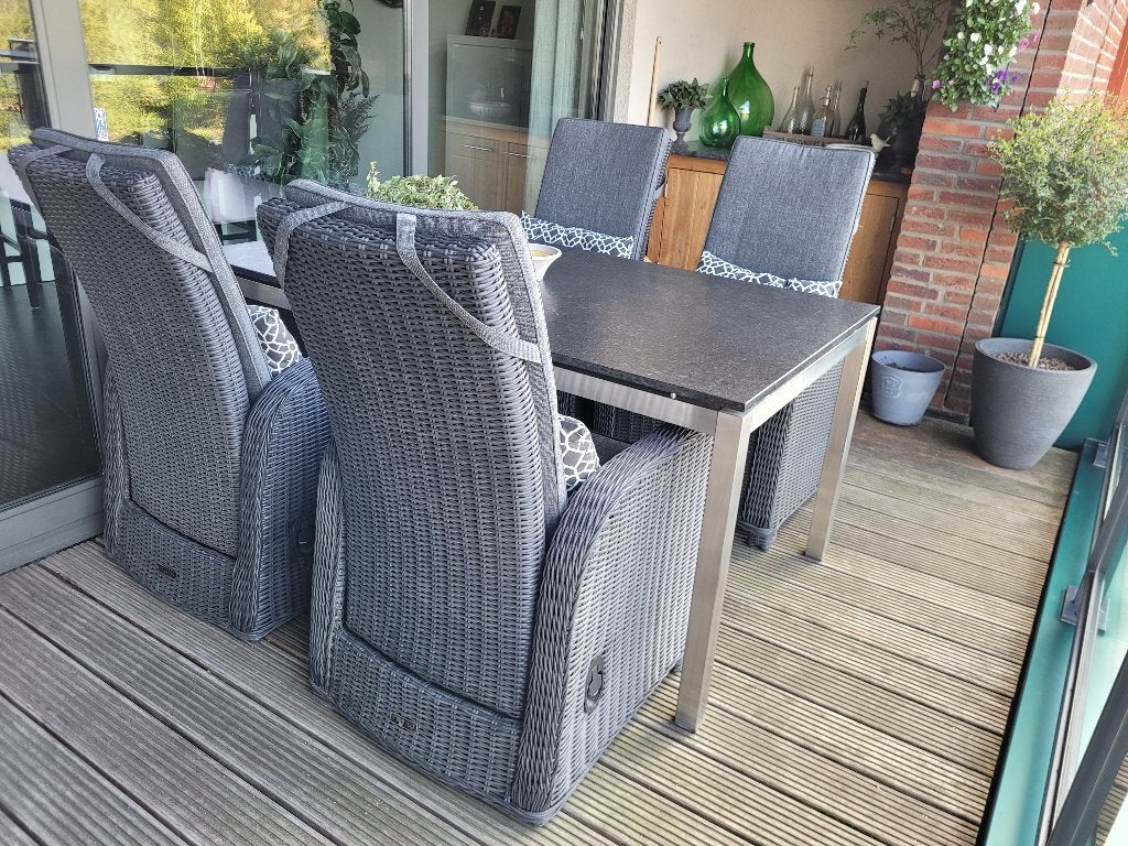 Topkwaliteit tuinset: RVS met graniet, 4 Intenso stoelen, Tuin en Terras, Ophalen, 4 zitplaatsen, Zo goed als nieuw, Rvs