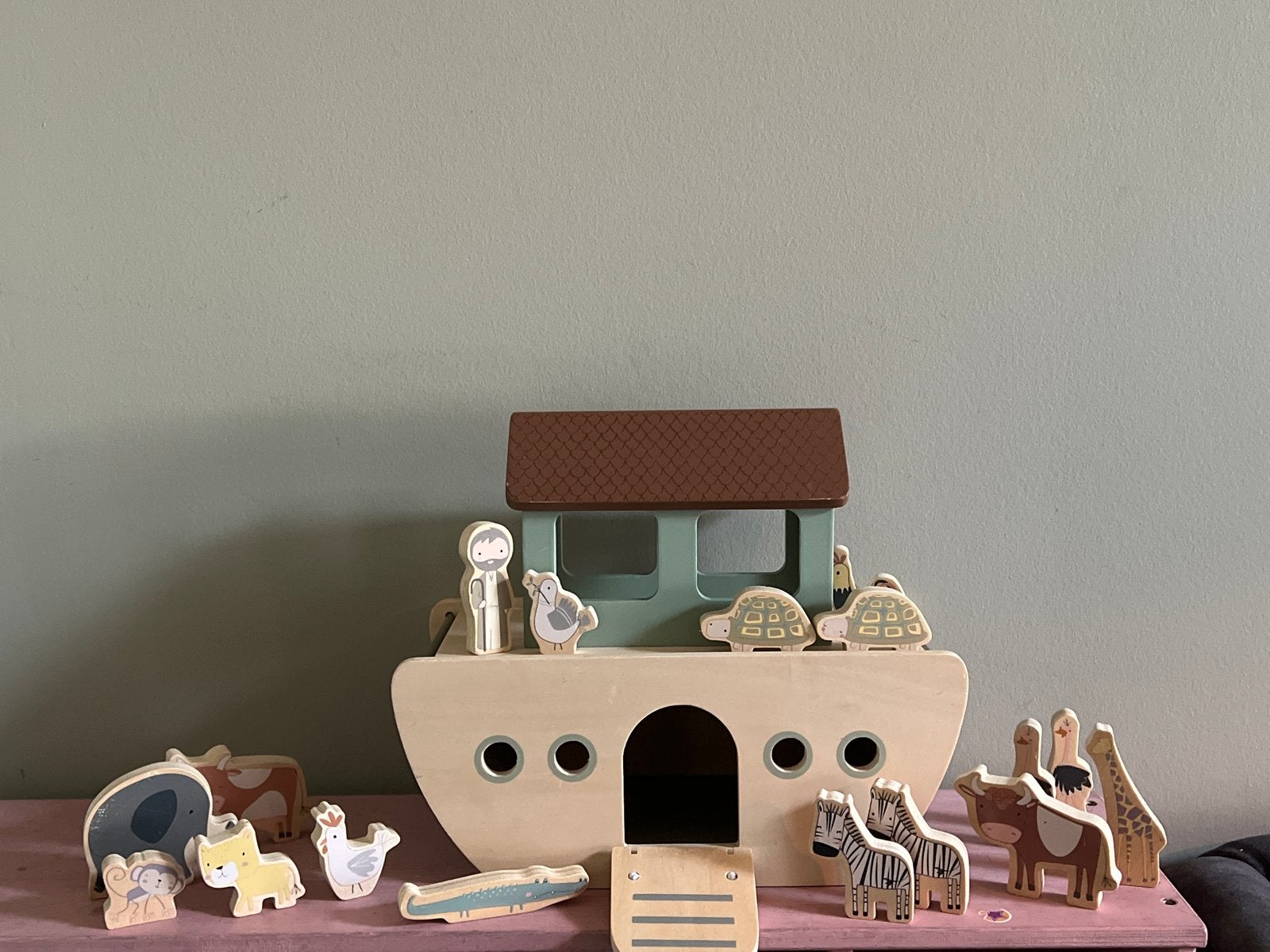 Houten Ark van Noach met Dieren - Zo goed als nieuw, Ophalen, Gebruikt, Overige typen