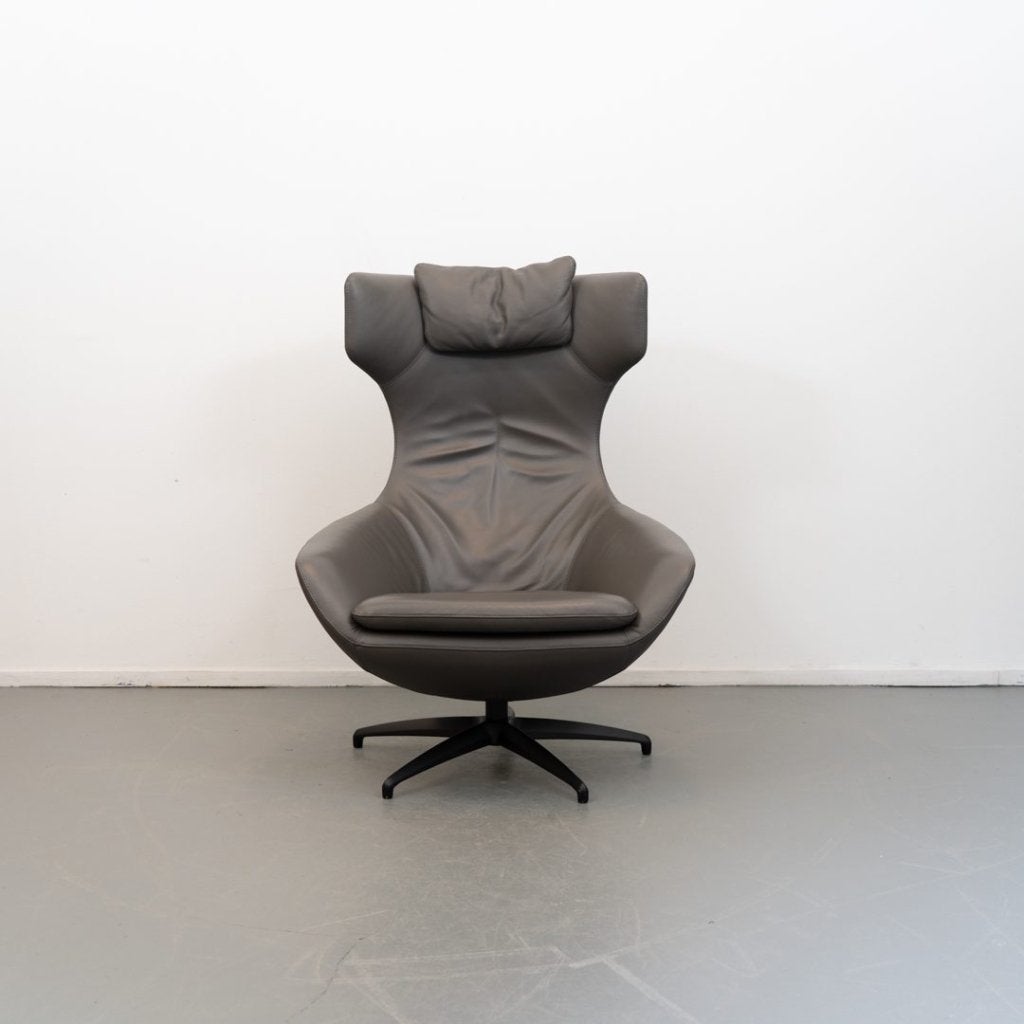 Leolux Caruzzo Plus Fauteuil Grijs Leer + Hocker, Niet ingevuld, Zo goed als nieuw, Niet ingevuld, Niet ingevuld