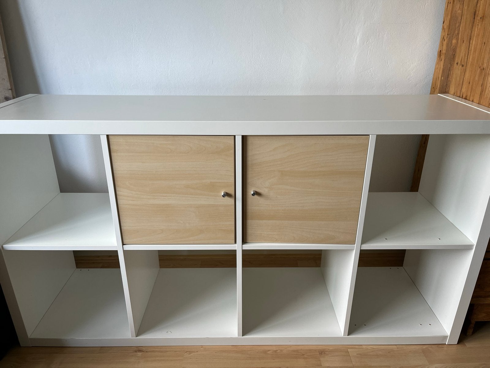 IKEA Kallax Kast met 2 Deuren - Wit/Hout, Ophalen, Gebruikt, 100 tot 150 cm, 150 tot 200 cm