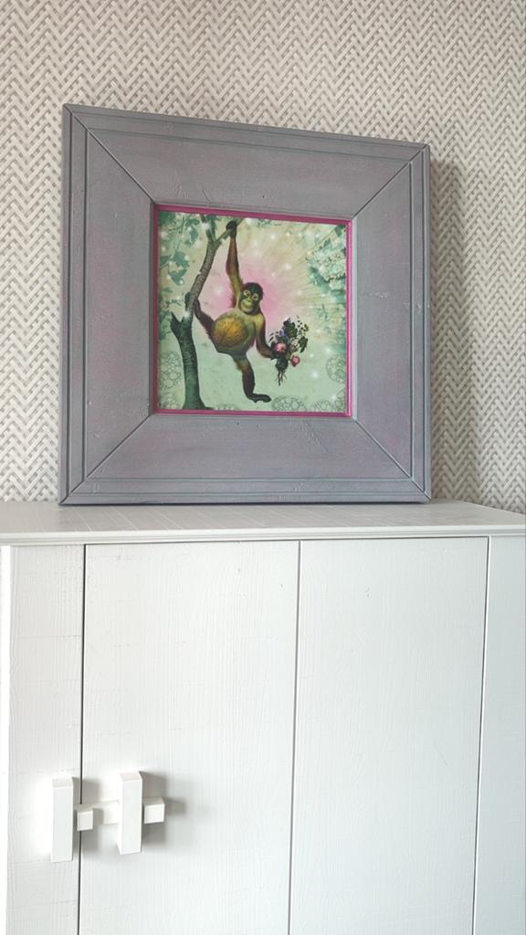 Canvas schilderij aap orang-oetan steigerhout stoer robuust, Ophalen of Verzenden, Zo goed als nieuw, 50 tot 75 cm, Schilderij
