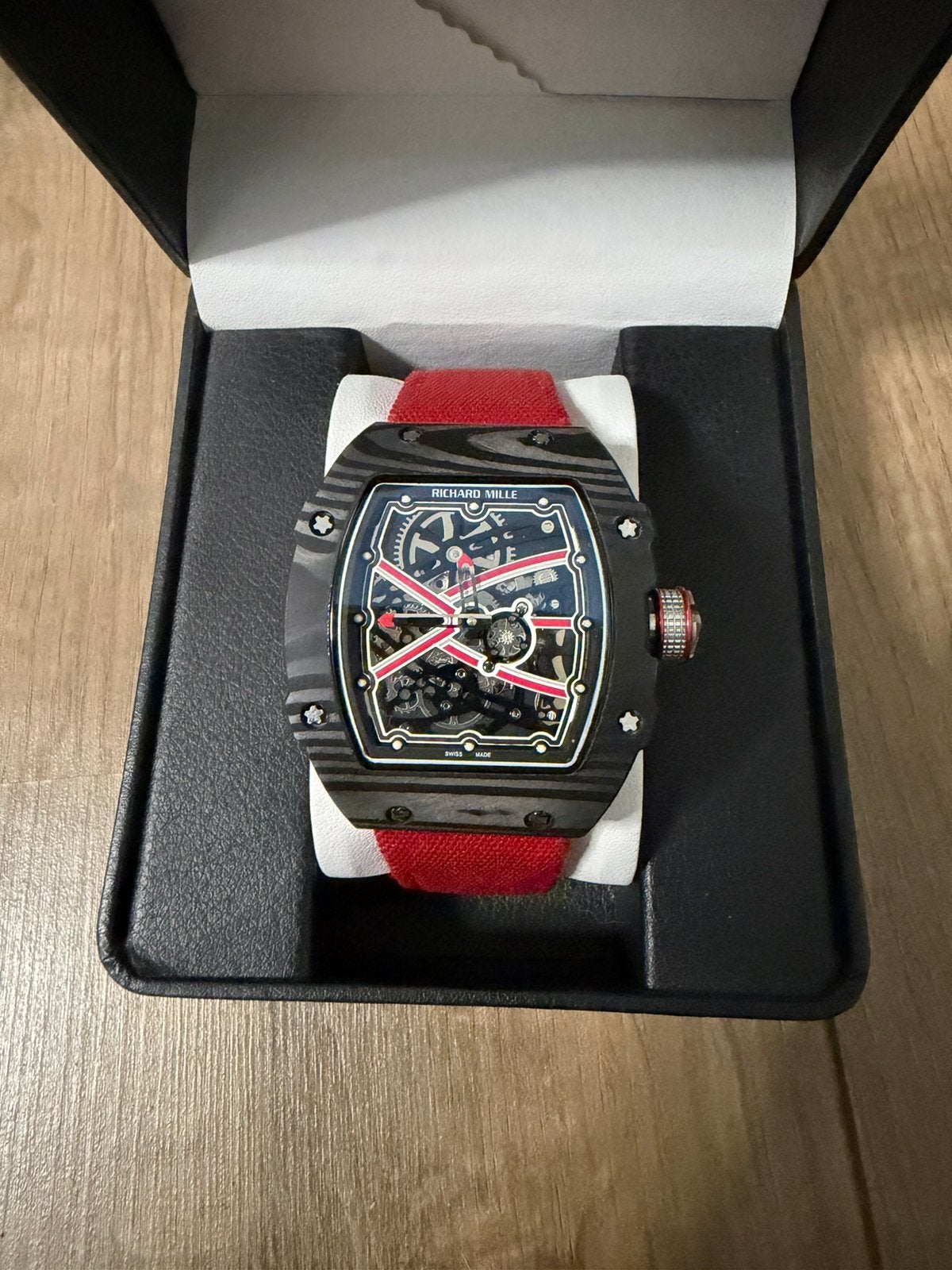 Richard Mille Polshorloge - Zwart met Rood Bandje, Overige merken, Overige materialen, Verzenden, Polshorloge
