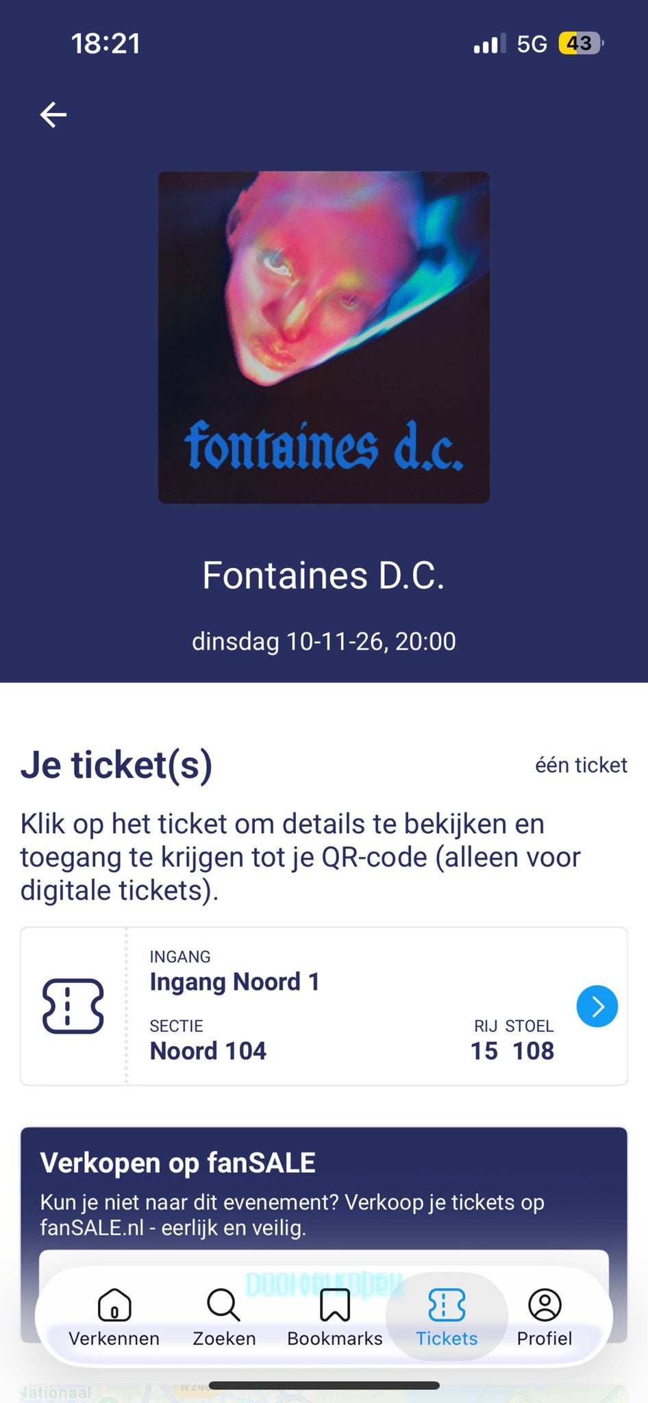 Fontaines D.C. ziggo dome 10 november zitplaats verkoopprijs, Eén persoon, November