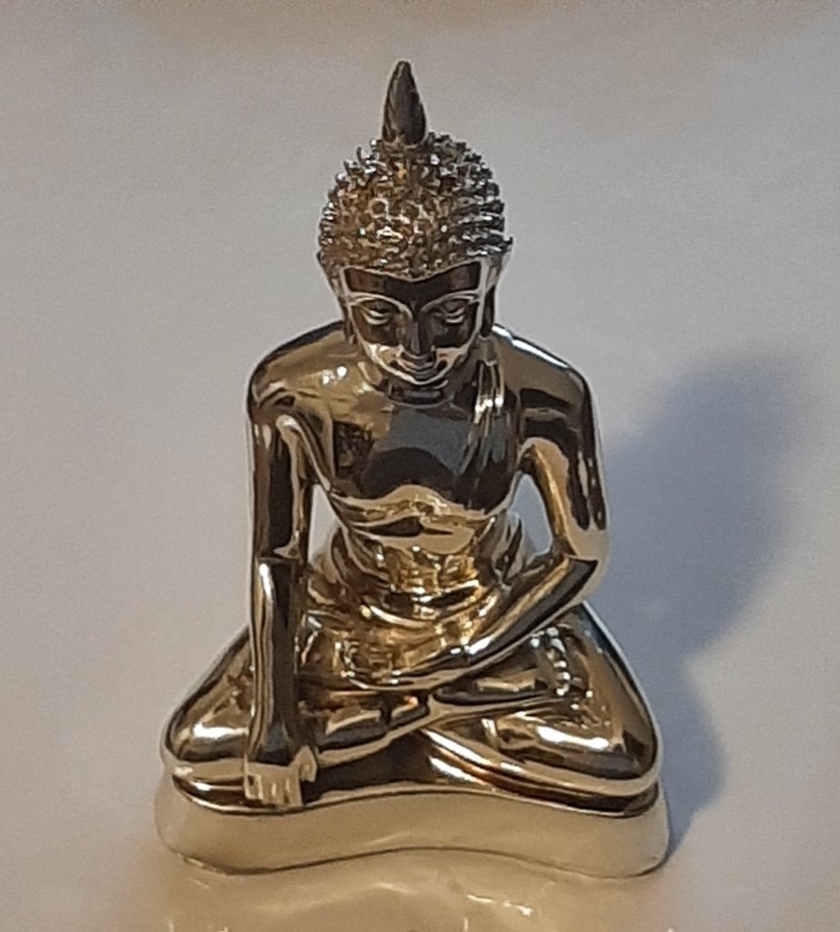 ☸️Preloved: Zilverkleurige boeddha - Bhumisparsha🏷️€15,-, Massief, 16 cm, Ophalen of Verzenden, Zilver