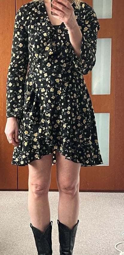 Colourful Rebel jurk XS - Zwart met bloemenprint, Zwart, Ophalen of Verzenden, Zo goed als nieuw, Maat 34 (XS) of kleiner