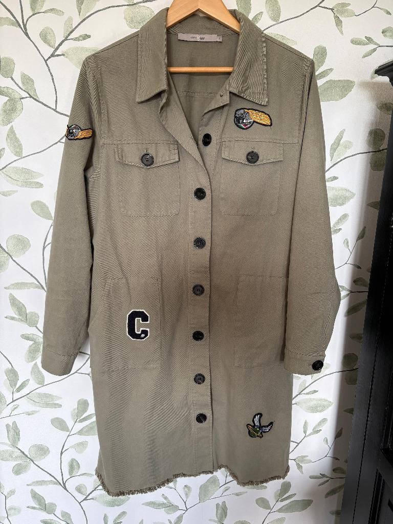 Costa Mani groene Khaki lange jas jurk tuniek Large, Kleding | Dames, Ophalen of Verzenden, Zo goed als nieuw, Boven de knie, Groen