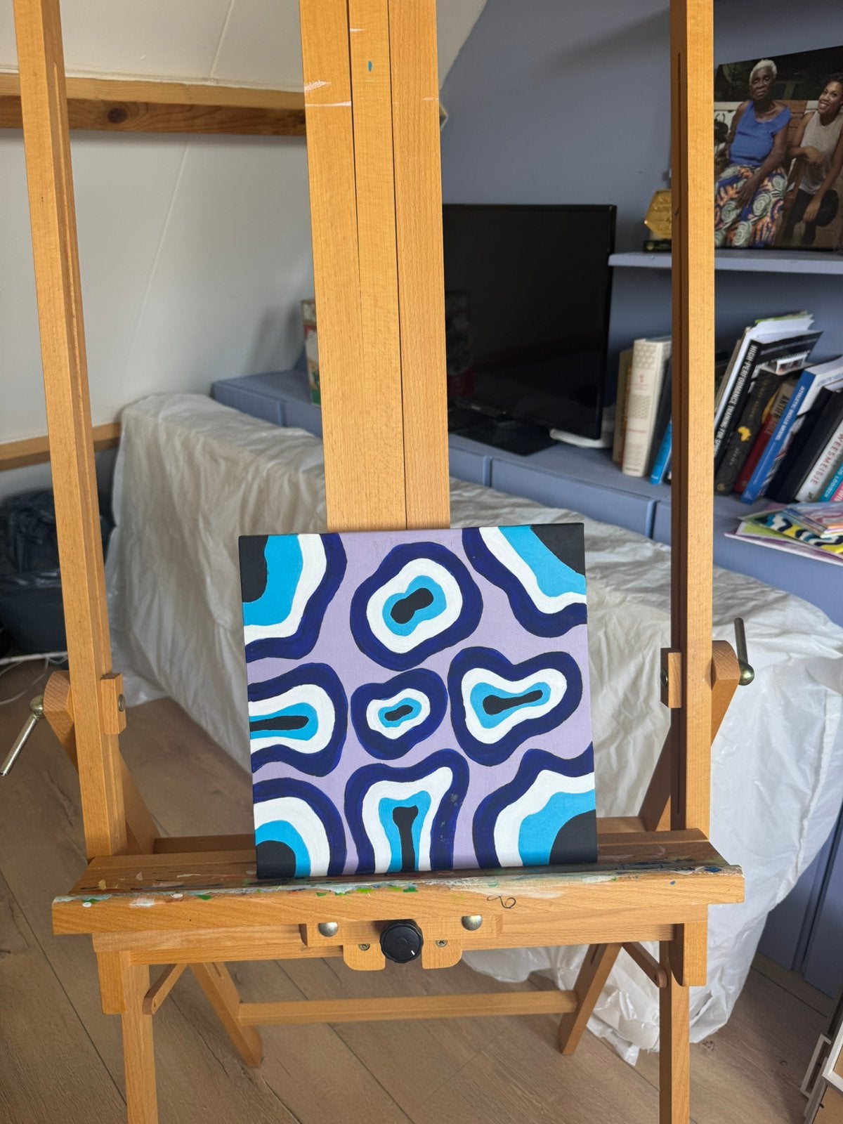 Mediteriaans geinspireerd schilderij, Antiek en Kunst, Kunst | Schilderijen | Abstract, Ophalen of Verzenden