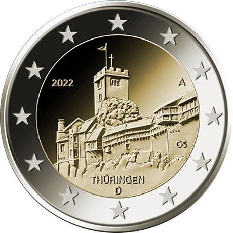 2 euro Duitsland 2022 - Thuringen (UNC), Postzegels en Munten, Ophalen of Verzenden, Duitsland, 2 euro, Losse munt