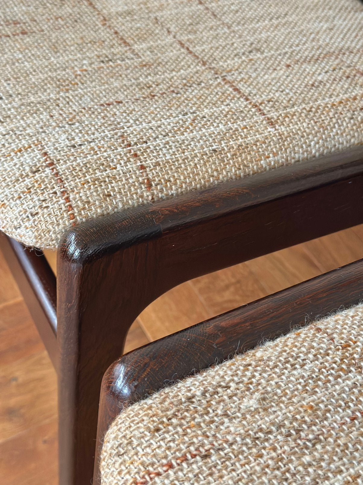 Set 6 Vintage stoelen Deens design eiken hout jaren 50/60/70, Ophalen, Hout, Gebruikt, Bruin