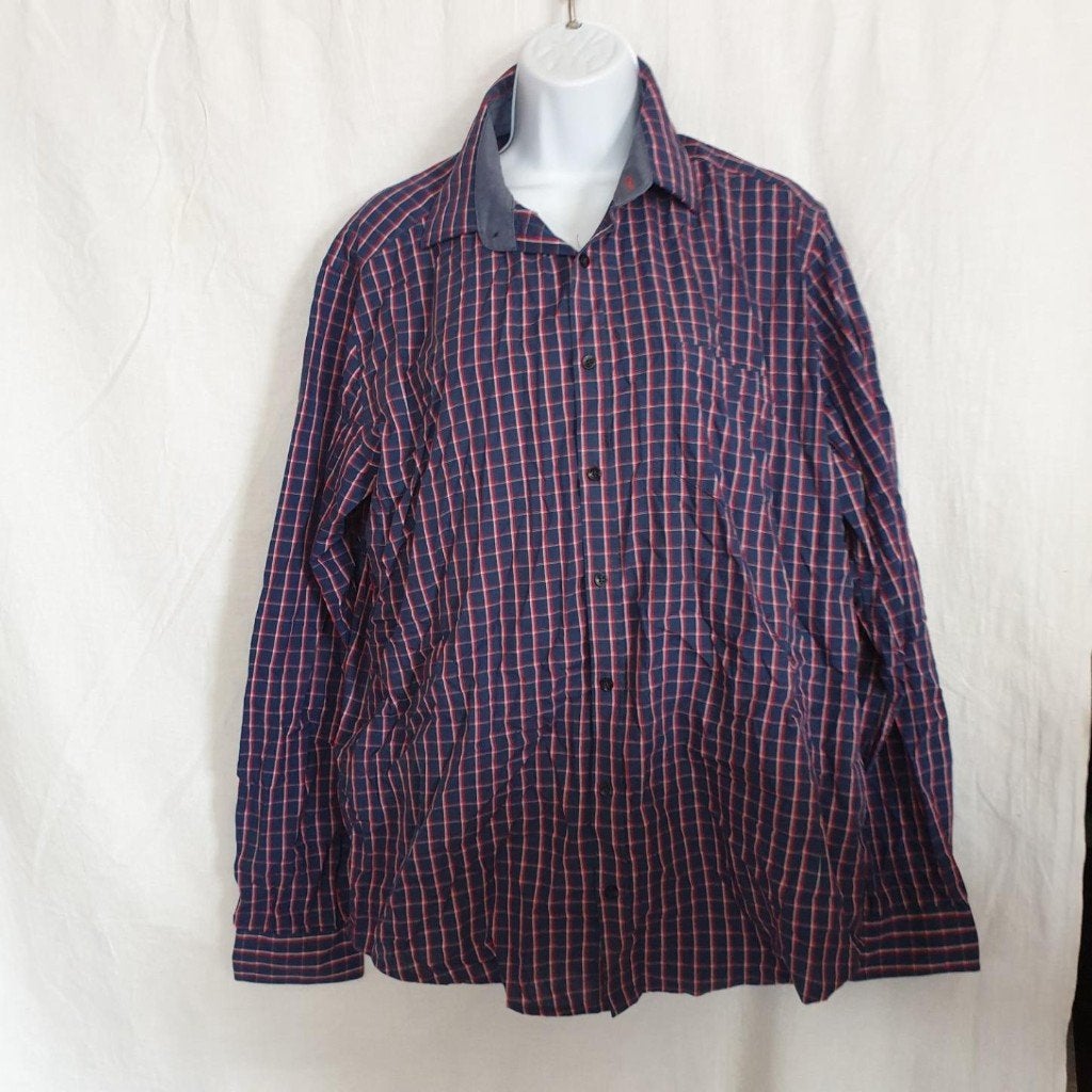 Rood blauw geruit overhemd mt L (41-42) merk Angelo Litrico, Kleding | Heren, Blauw, ., Ophalen of Verzenden, Zo goed als nieuw