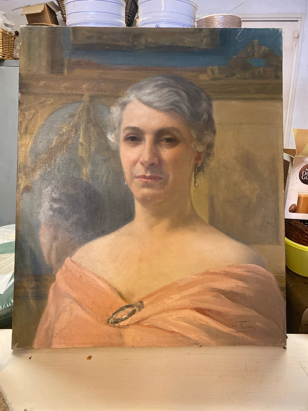 Oud schilderij: Portret van een Dame (H 56, B 48), Ophalen, Doek, Portret of Personen, Gesigneerd