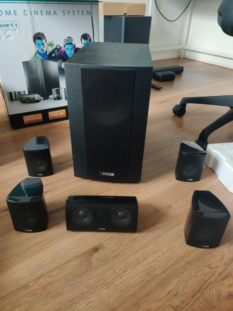 Onkyo TX-NR626 AV-receiver met Canton 5.1 speakerset, Gebruikt, 70 watt of meer, 5.1-systeem, Overige spelers