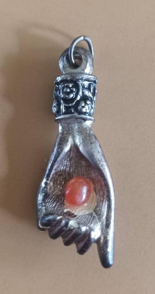 Vintage Hamsa Hand van Fatima hanger - massief metaal, Overige materialen, Ophalen of Verzenden, Zo goed als nieuw, Zilver