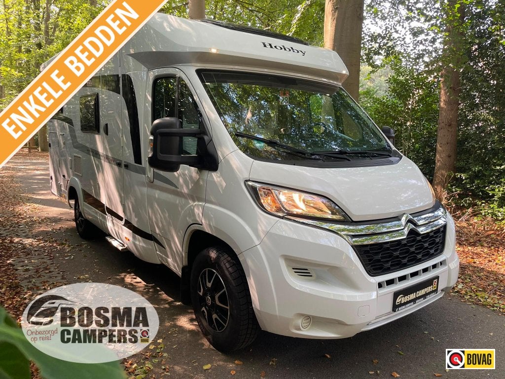 Hobby Optima Ontour 65 GE Enkele Bedden 52000 km Airco 2019, Caravans en Kamperen, Campers, Ringverwarming, Hobby, 6 tot 7 meter