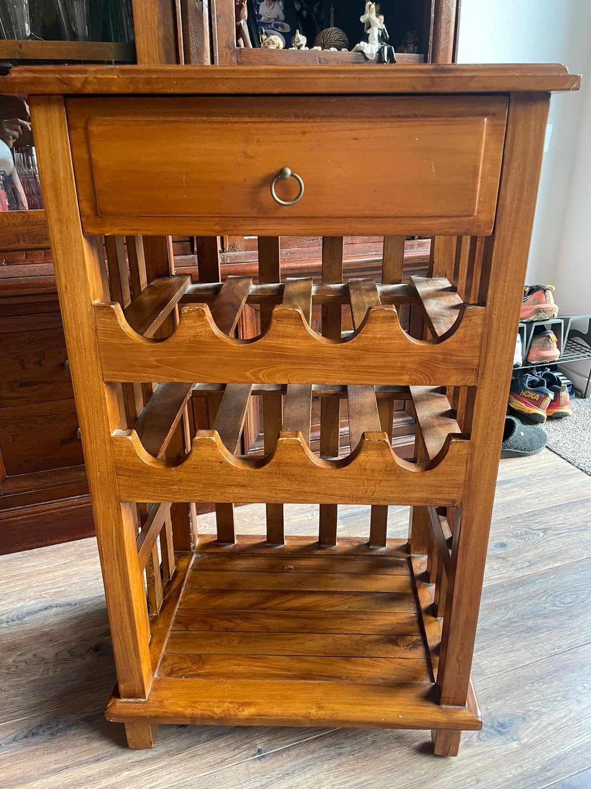 Teakhouten Wijnrek met Lade - 91x52,5x40 cm, Ophalen, Zo goed als nieuw, Hout