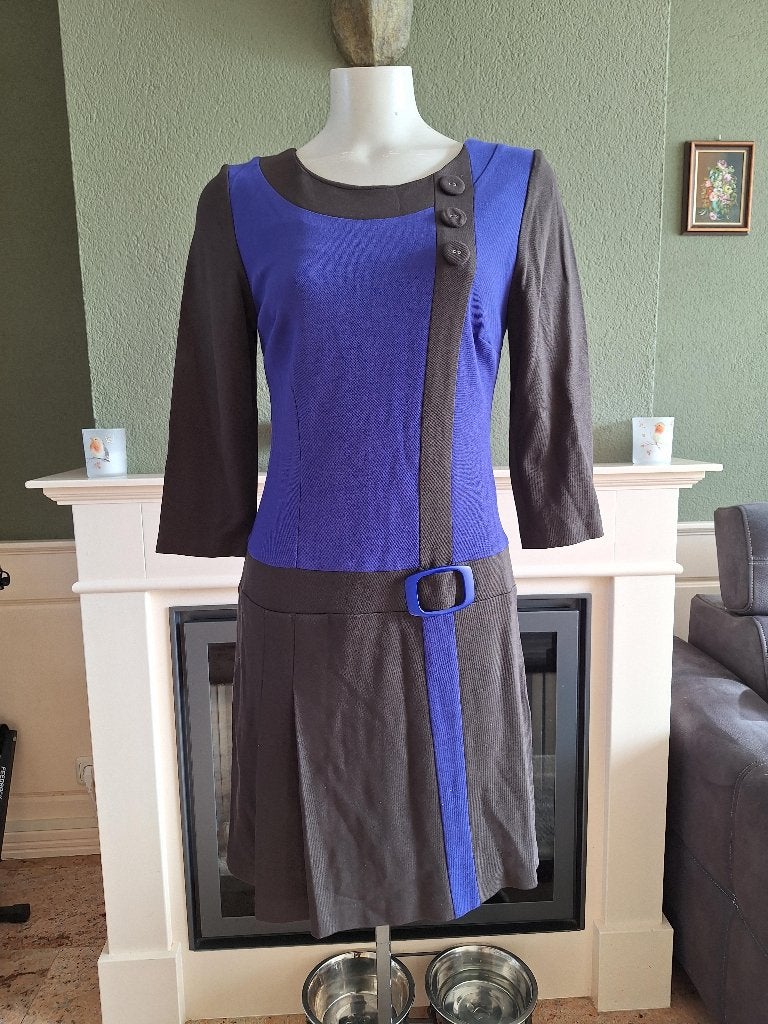 Senso donker bruine blauw paarse jurk NL 38, Maat 38/40 (M), Senso, Zo goed als nieuw, Knielengte