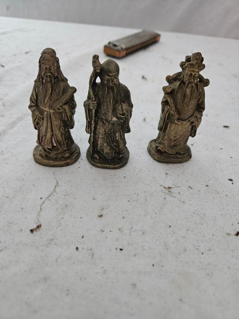 3 Beeldjes - Brons Metaal, Groep mensen, Minder dan 20 cm, Ophalen of Verzenden, Gepatineerd