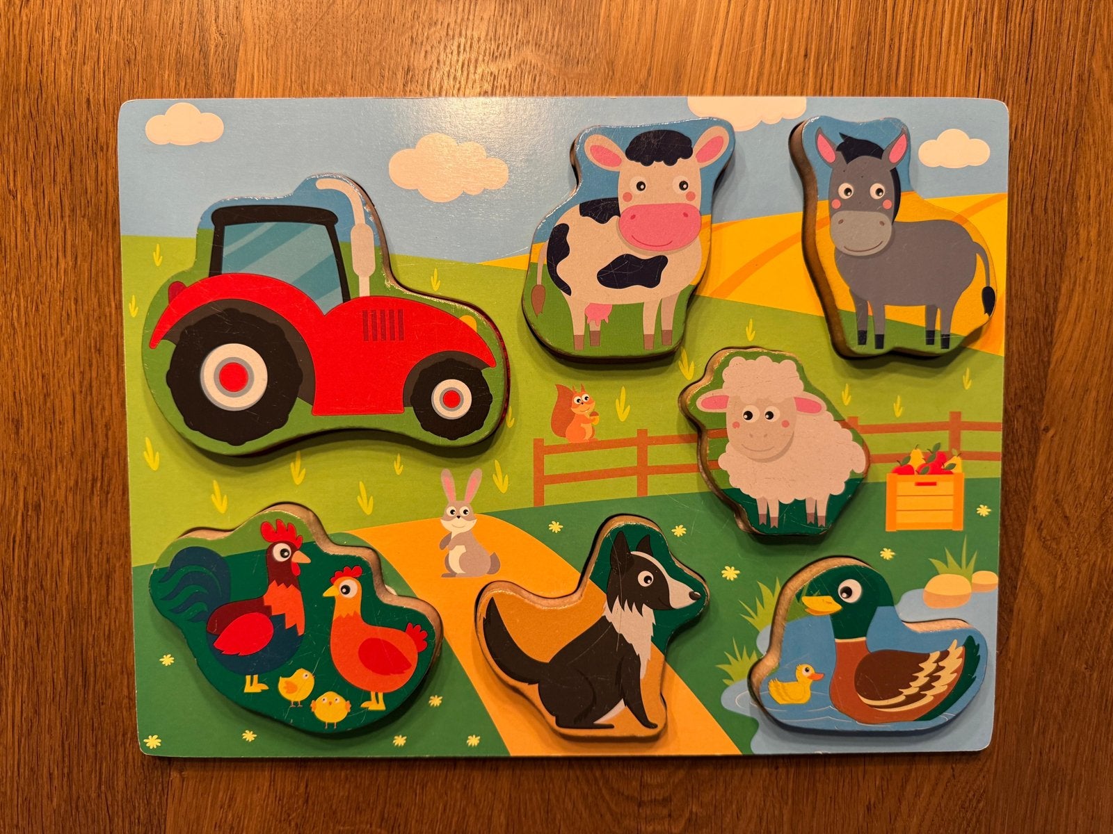 Houten boerderij puzzel met dieren en tractor, Ophalen of Verzenden, Zo goed als nieuw, Overige typen