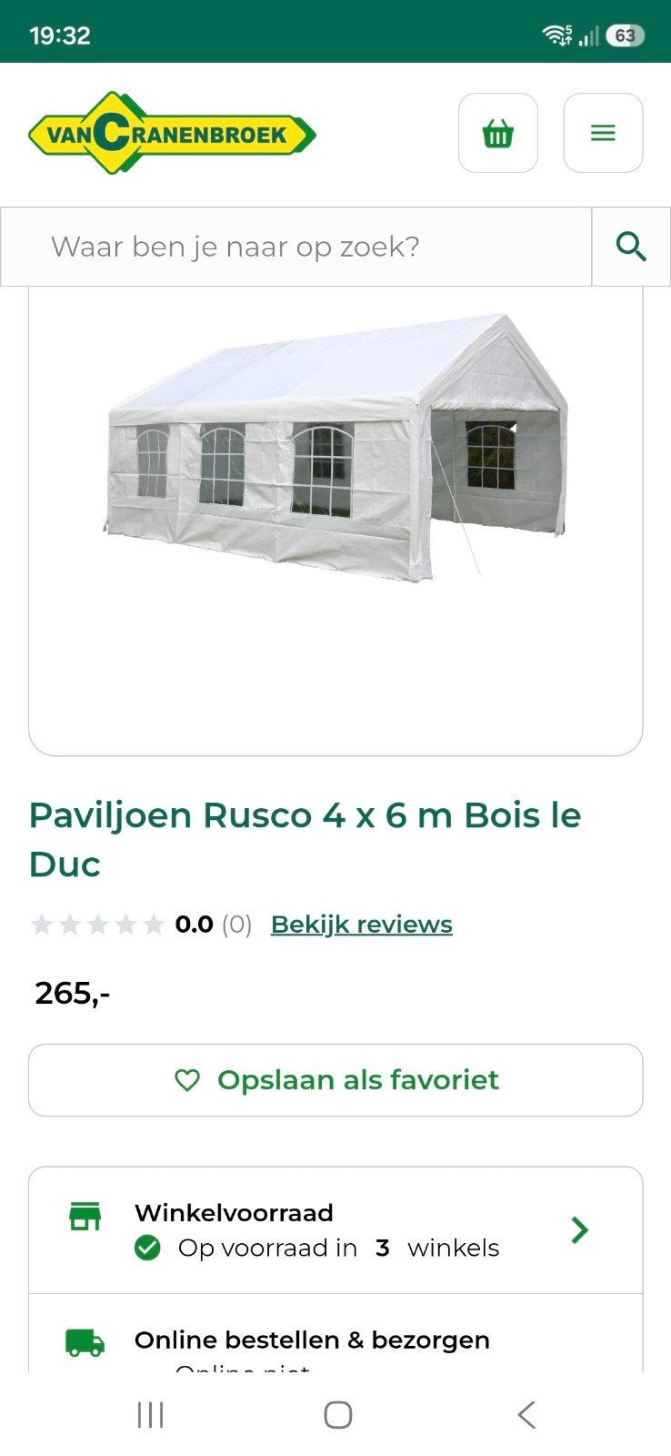 Partytent Rusco 4x6m, Ophalen, 2 meter of meer, Zo goed als nieuw, 4 tot 6 meter