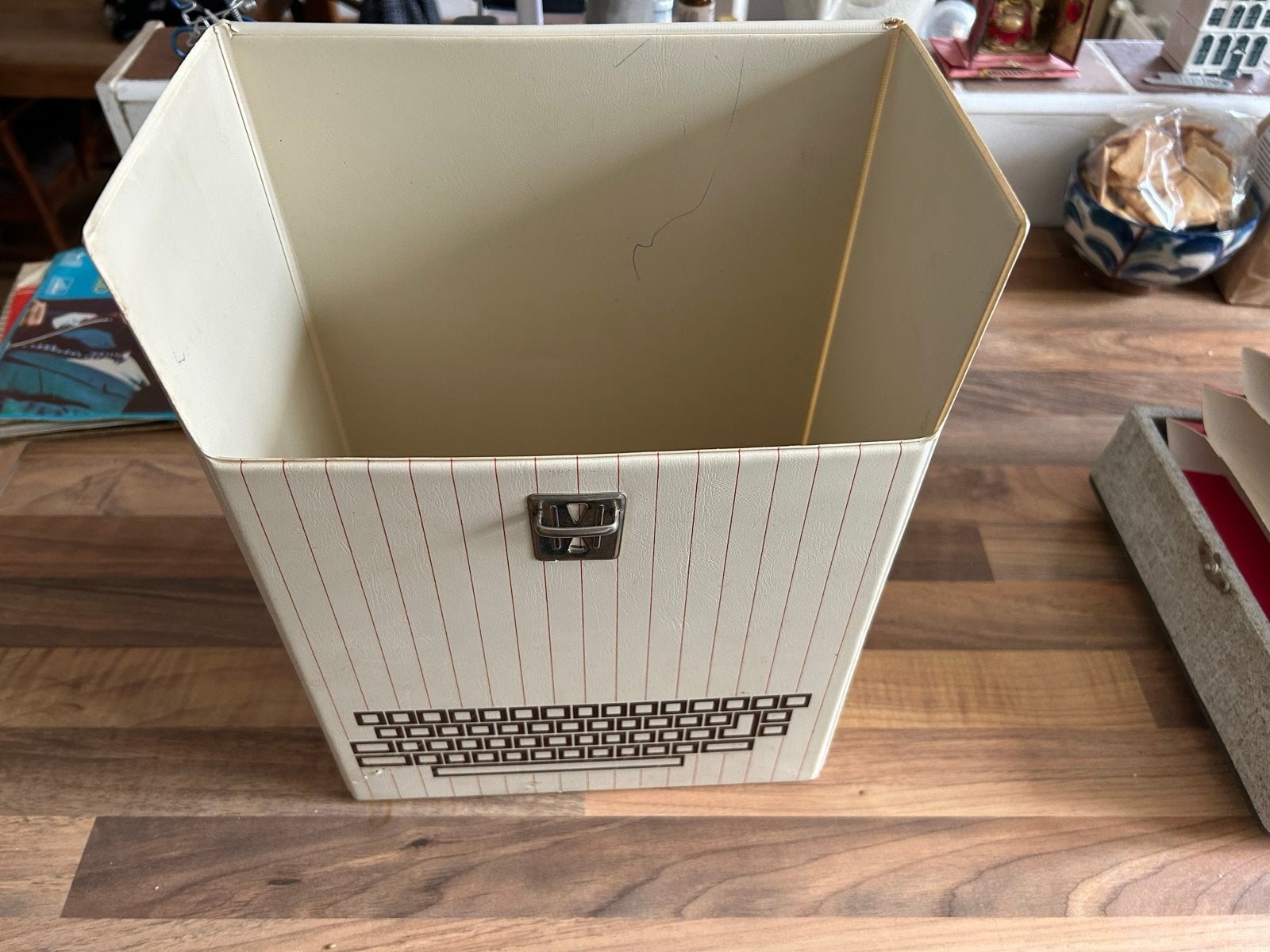 Vintage Singlekoffer / Platenkoffer - Crème met streepjes, Ophalen of Verzenden, Gebruikt