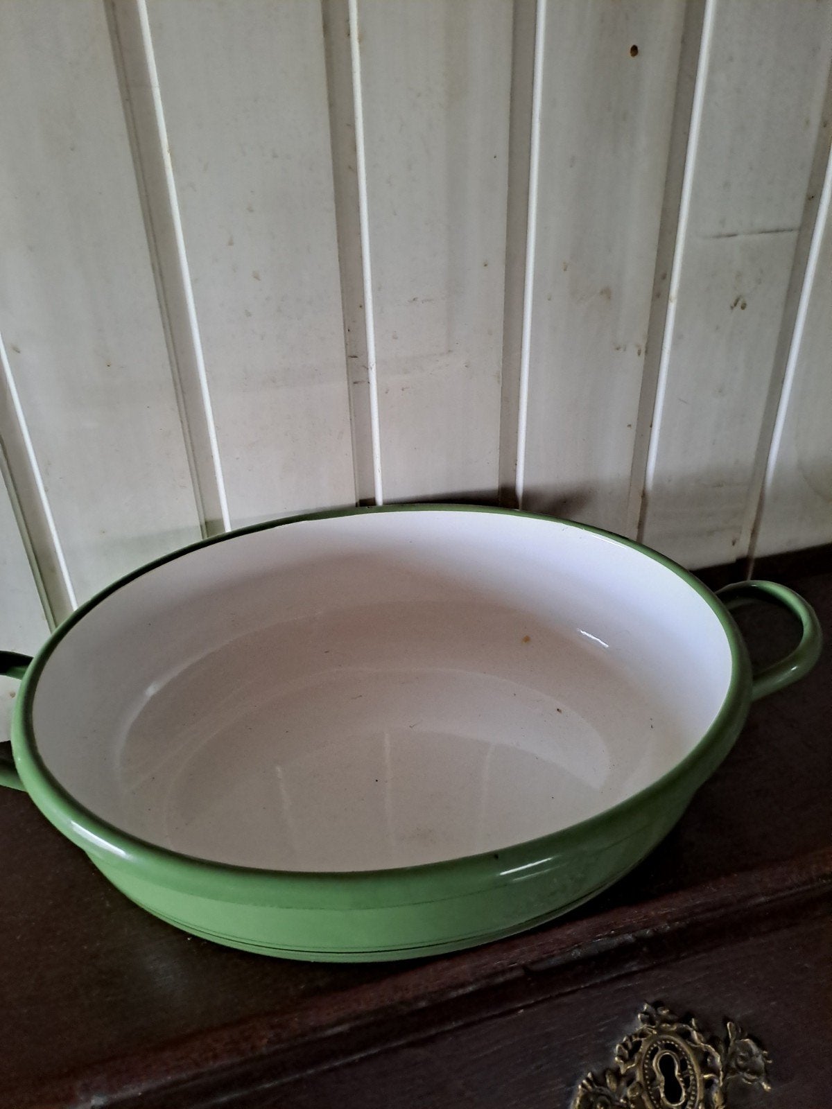 Vintage Groene Emaille teiltje met Handvatten, Ophalen of Verzenden