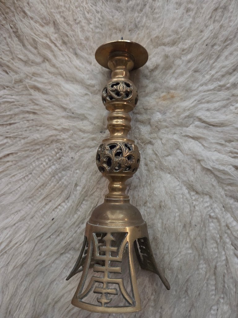 kandelaar vintage brons/koper, Gebruikt, Ophalen of Verzenden, Metaal, 24 cm