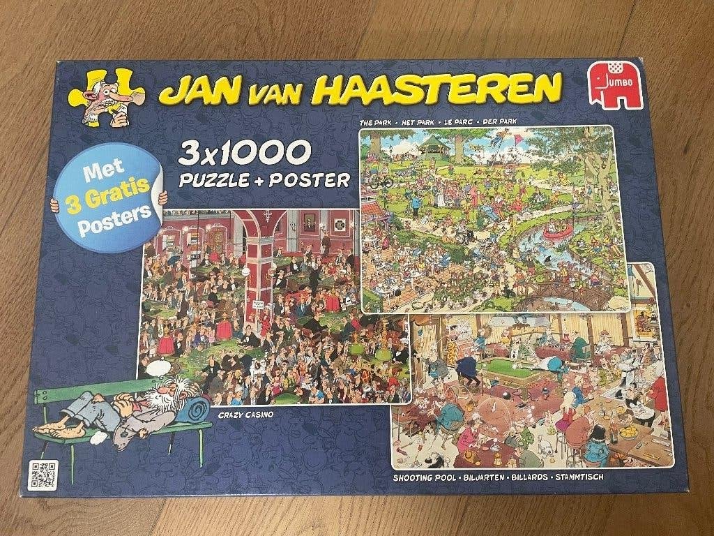 Jan van Haasteren,3x1000,Crazy Casino,Biljarten, Het Park, Hobby en Vrije tijd, Denksport en Puzzels, Ophalen, 500 t/m 1500 stukjes