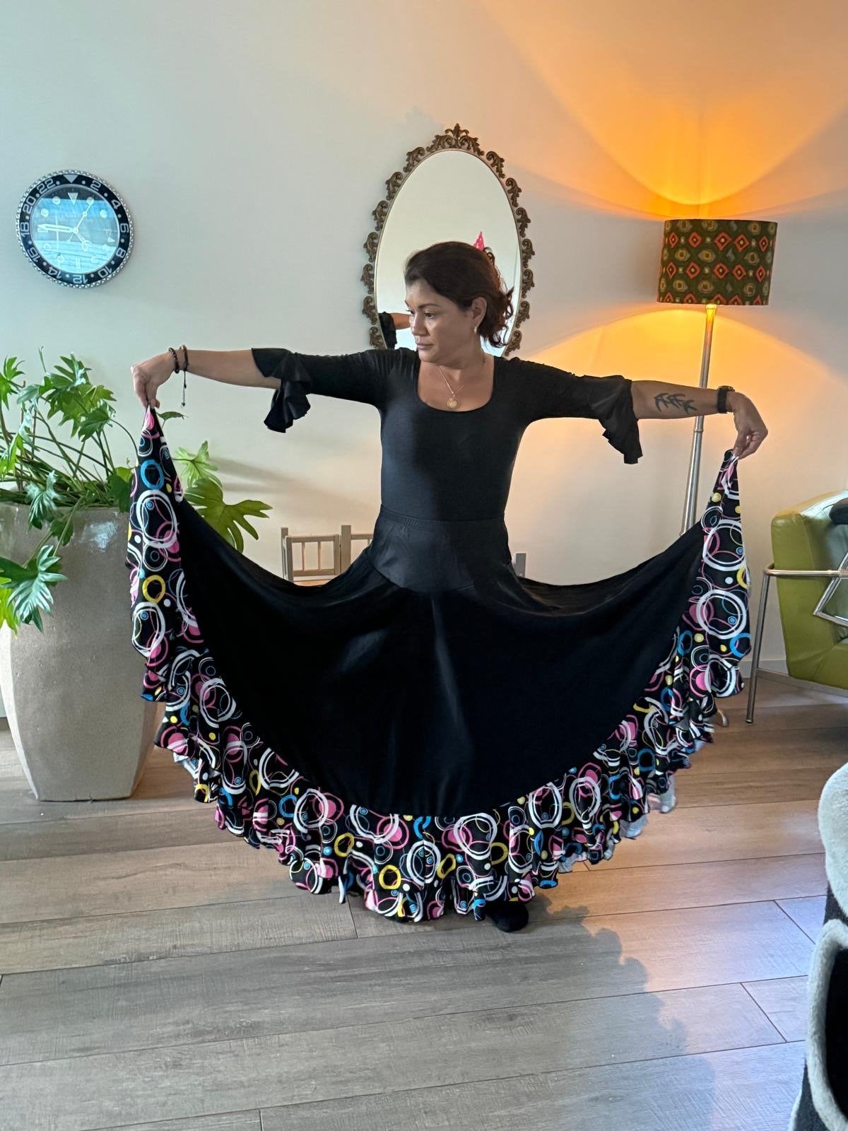 Flamenco jurk met kleurrijke ruches, Maat 38/40 (M), Zwart, Ophalen of Verzenden, Zo goed als nieuw