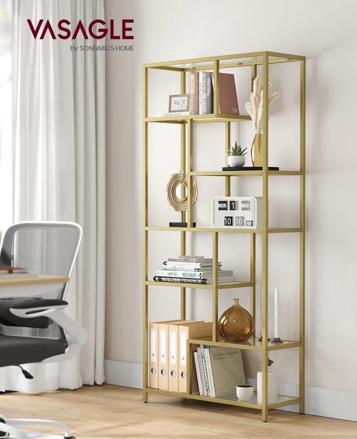 Gouden Boekenkast Glas | Vitrinekast Wandkast Modern Goud, Met plank(en), Nieuw, Metaal, 150 tot 200 cm