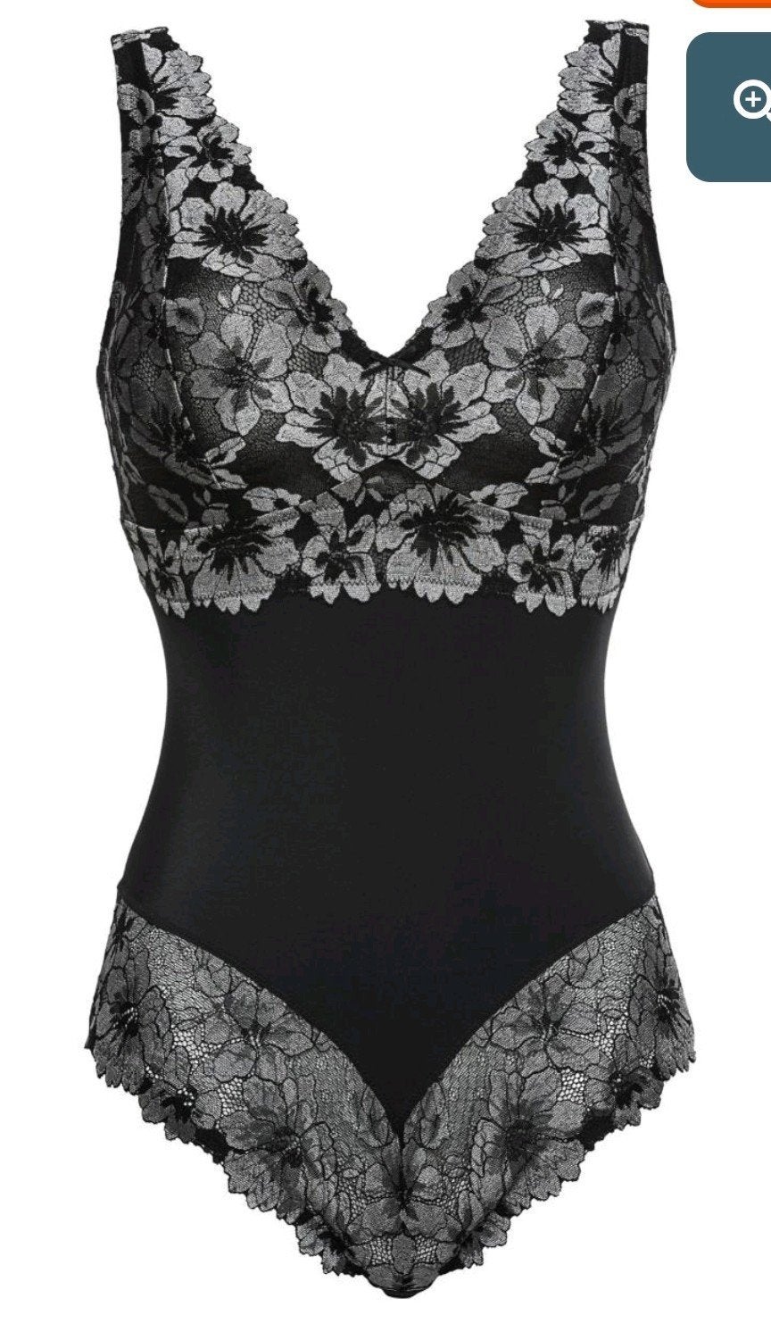 Bonprix Body van gebloemd kant zonder beugels, maat 44/46, Bonprix, Verzenden, Zwart, Body of Korset
