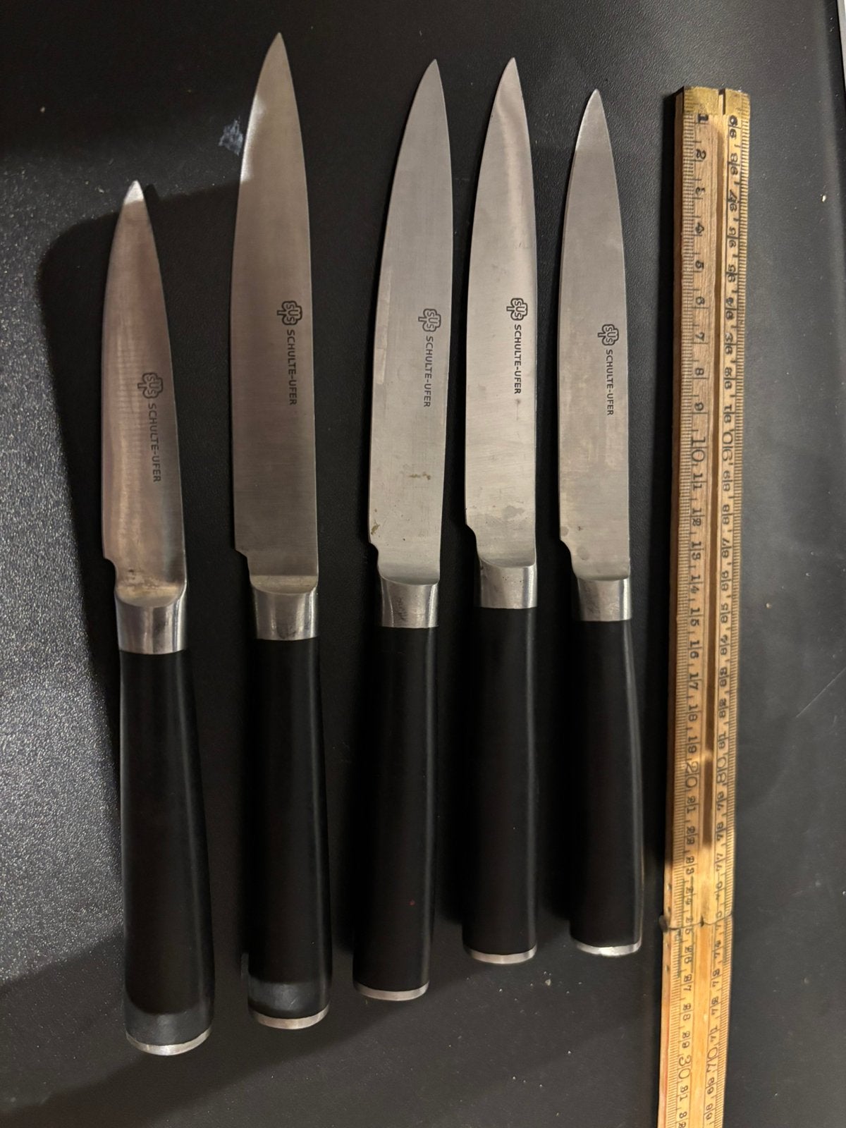 Schulte-Ufer Steakmessen set - 4x 25cm, 1x 20cm, Ophalen of Verzenden, Gebruikt, Rvs of Chroom, Los bestek
