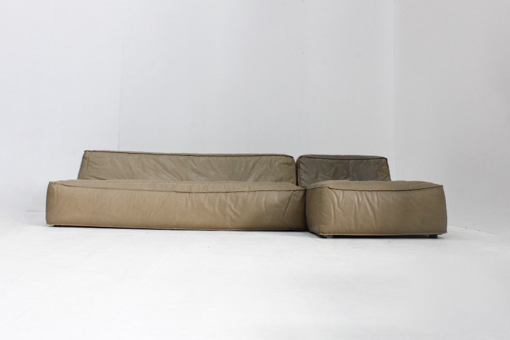 Vintage modular green leather sofa by Verzelloni Italy 1990s, 250 tot 300 cm, Driepersoons, Ophalen of Verzenden, Zo goed als nieuw