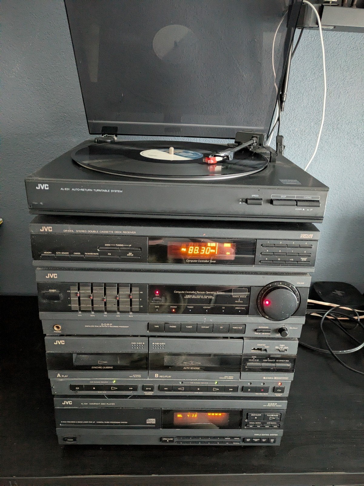 JVC Stereo Set met Platenspeler, Dubbel Cassettedeck & CD, Audio, Tv en Foto, Ophalen, Gebruikt, Cassettedeck, JVC
