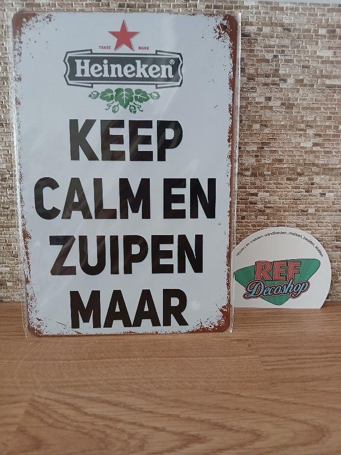 metalen bordje 20x30 cm, keep calm en zuipen maar, heineken, Metaal, Nieuw, Ophalen of Verzenden, Reclamebord