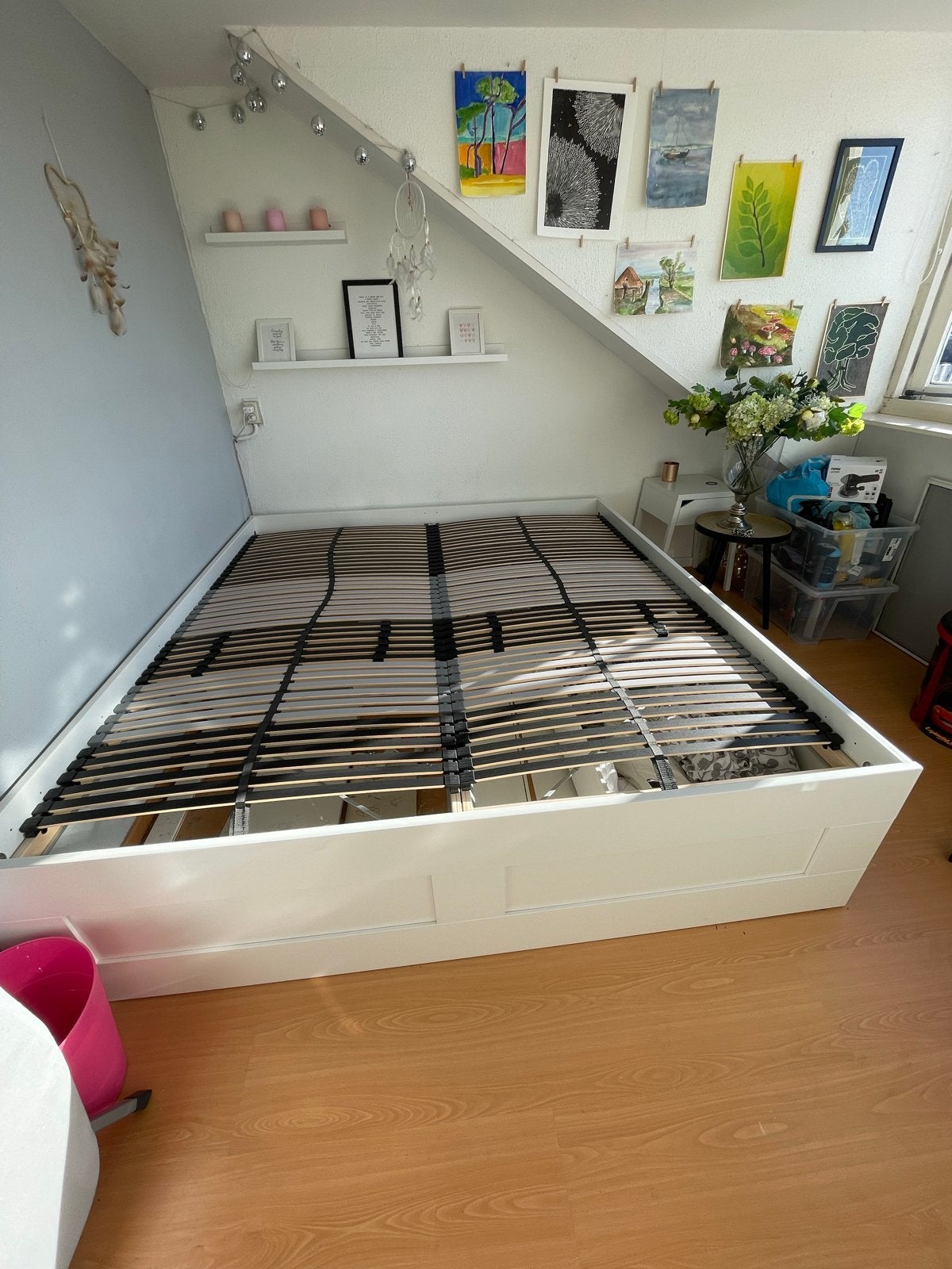 IKEA Brimnes bed 180x200 cm met 4 lades, Ophalen, Gebruikt, Wit, Tweepersoons