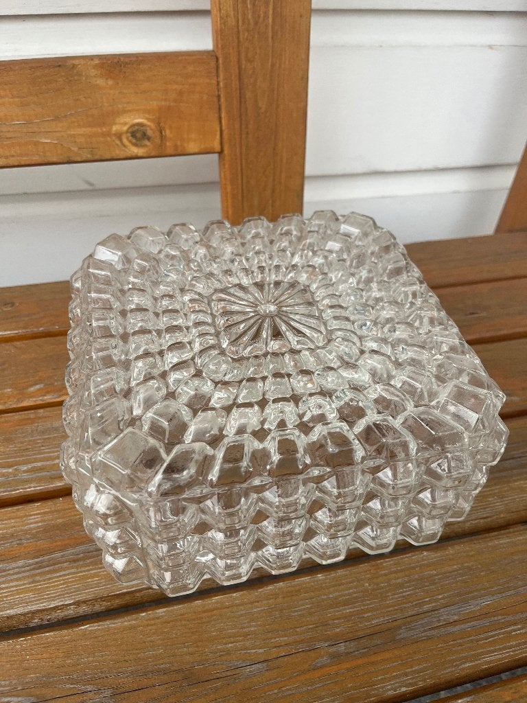 Vintage plafondlamp vierkant - glazen plaffoniere kap, Ophalen of Verzenden