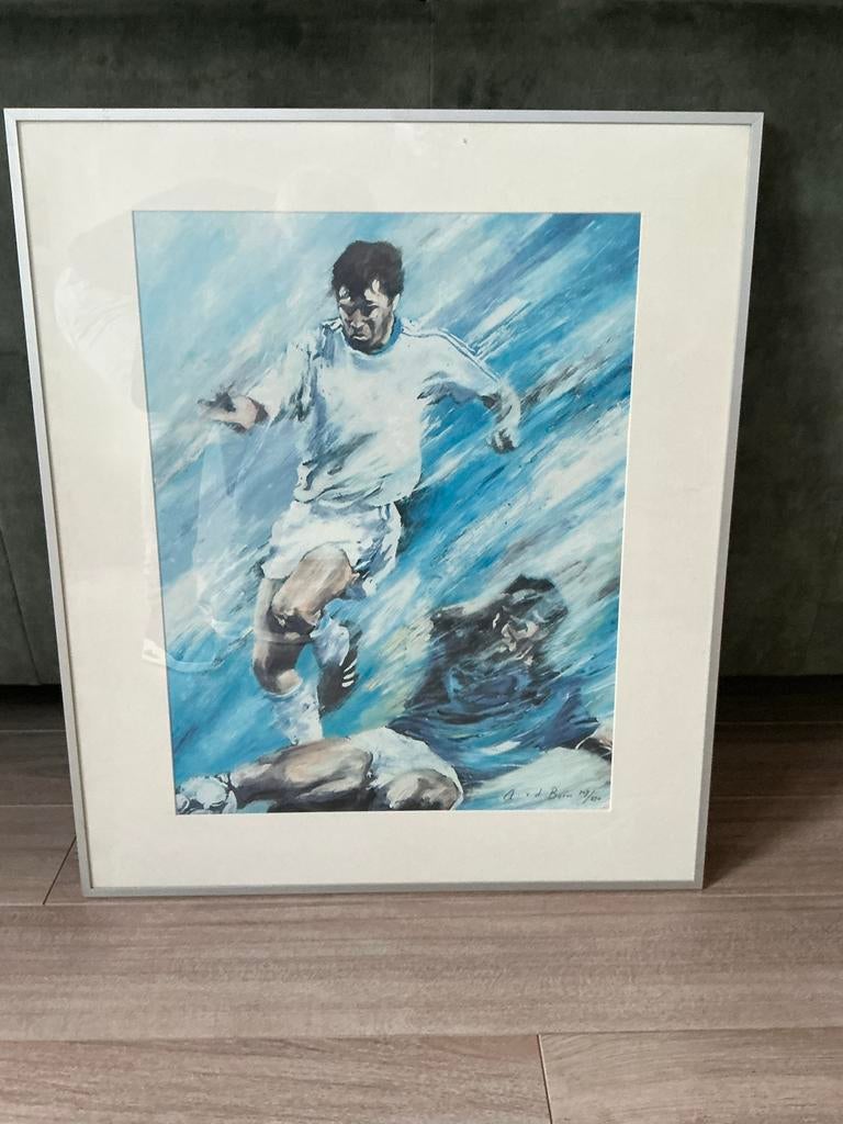Gesigneerde Voetbalprint A. v.d. Born - Gelimiteerde Oplage, Antiek en Kunst, Kunst | Schilderijen | Modern, Ophalen of Verzenden