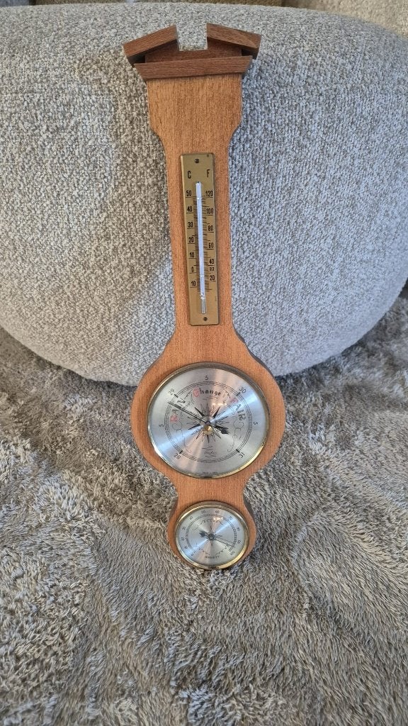 Vintage houten wandweerstation (Made in GDR), Ophalen, Gebruikt, Weerstation