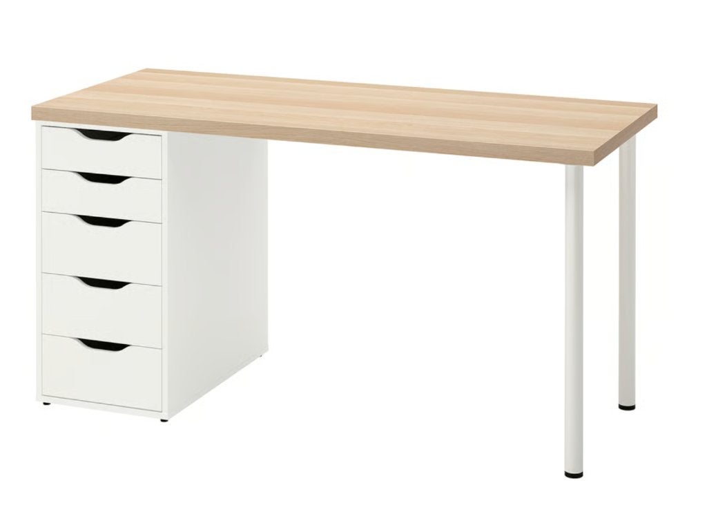 IKEA LAGKAPTEN / ALEX bureau wit eikeneffect – 120x60 cm, Huis en Inrichting, Bureaus, Ophalen, Met lades, Scandinavisch, Hout