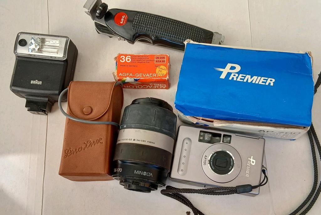 Oude Vintage Retro Fotografie Camera Lens Flitser Nieuw etc, Audio, Tv en Foto, Fotocamera's Analoog, Zo goed als nieuw, Compact