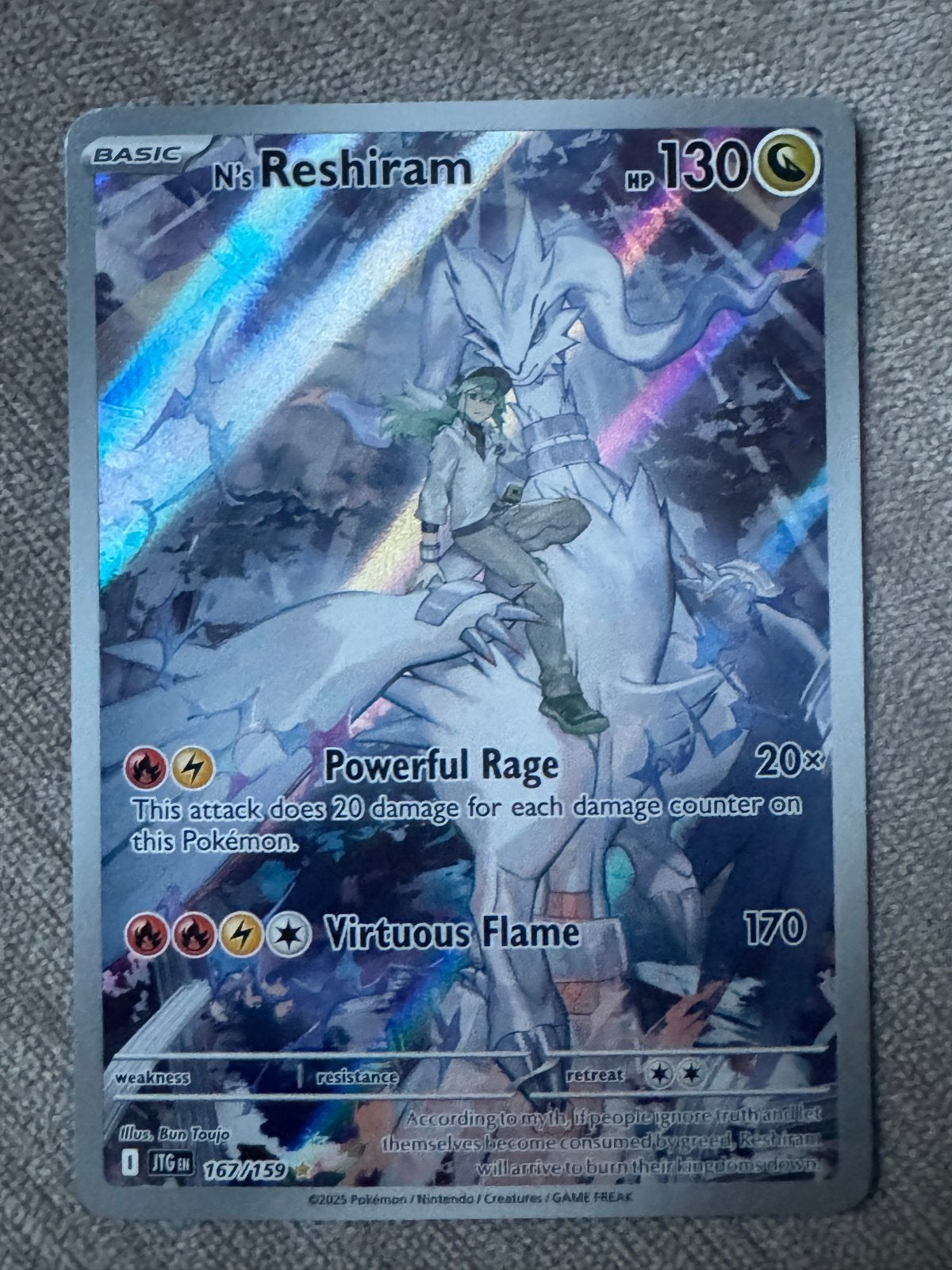 N's Reshiram Full Art (167/159) - Zeldzame Pokémon Kaart, Hobby en Vrije tijd, Verzamelkaartspellen | Pokémon, Ophalen of Verzenden