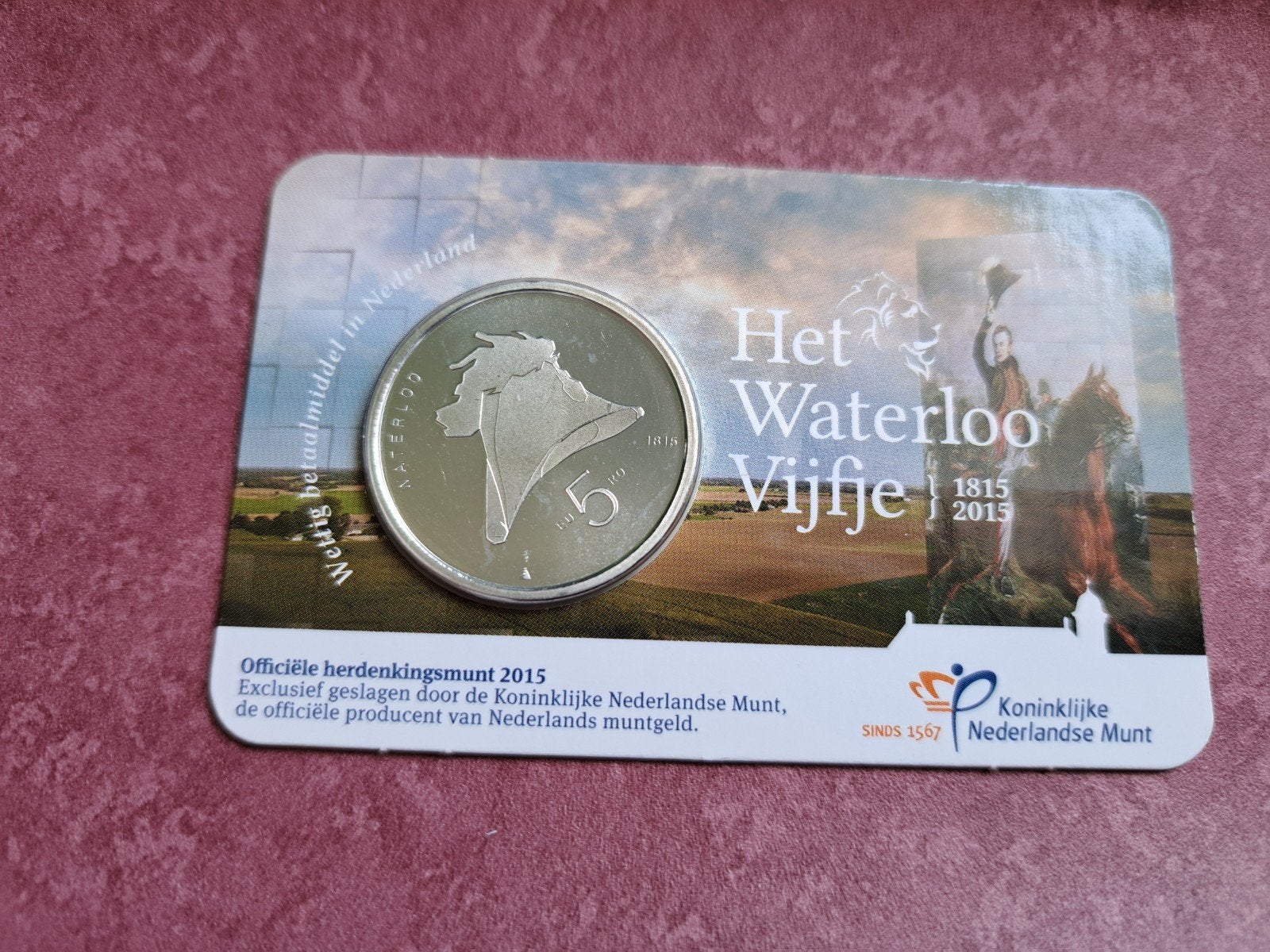 5 euro coincard 2015 Waterloo Vijfje, Ophalen of Verzenden, Euro's