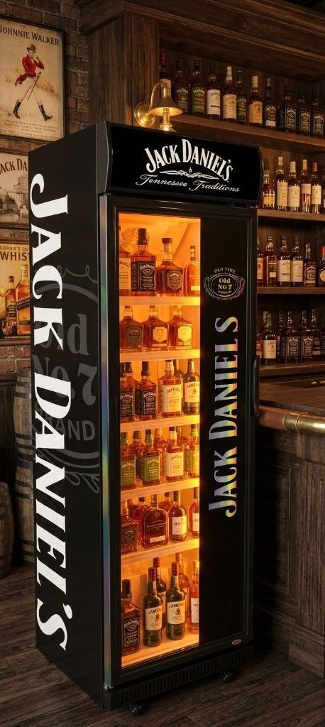 Jack Daniels Whisky KS koelkast met reclame De Kornschuur, Zonder vriesvak, 200 liter of meer, Nieuw, 160 cm of meer