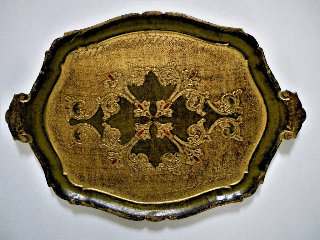Italiaans dienblad serveerblad goud olijfgroen oranje, Ophalen of Verzenden
