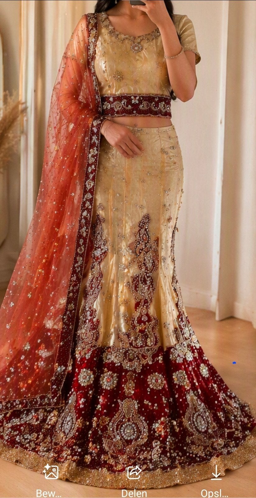 Prachtige Indiase Lehenga- Blouse, Rok & Dupatta, Maat 38/40 (M), Overige typen, Ophalen of Verzenden, Gedragen