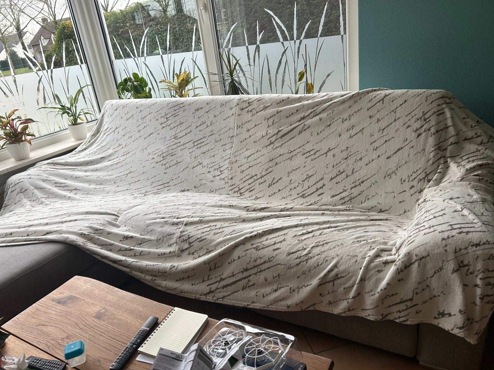 Groot plaid / deken wit met grijs L: 360 cm lang, H: 200 cm, Fleecedeken, Gebruikt, Wit, Ophalen of Verzenden
